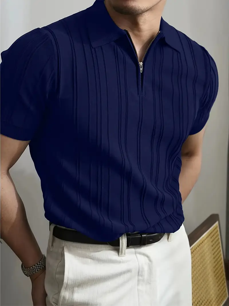 A Men'S Polo Sweater, Solid Color Polo Collar Top, Casual Light Business Style, Comfortable And Breathable