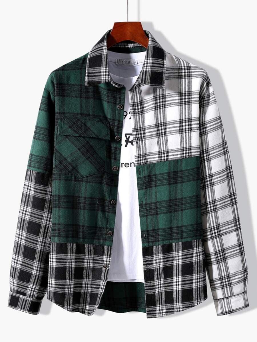 Manfinity Men Plaid Color Block Shirt Without Tee