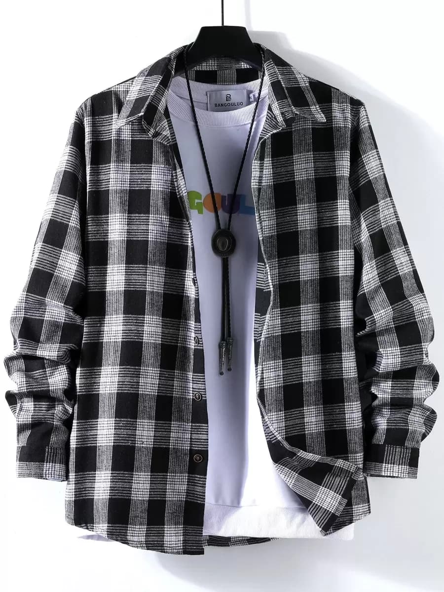 Manfinity Hypemode Men Plaid Button Up Shirt, Fall